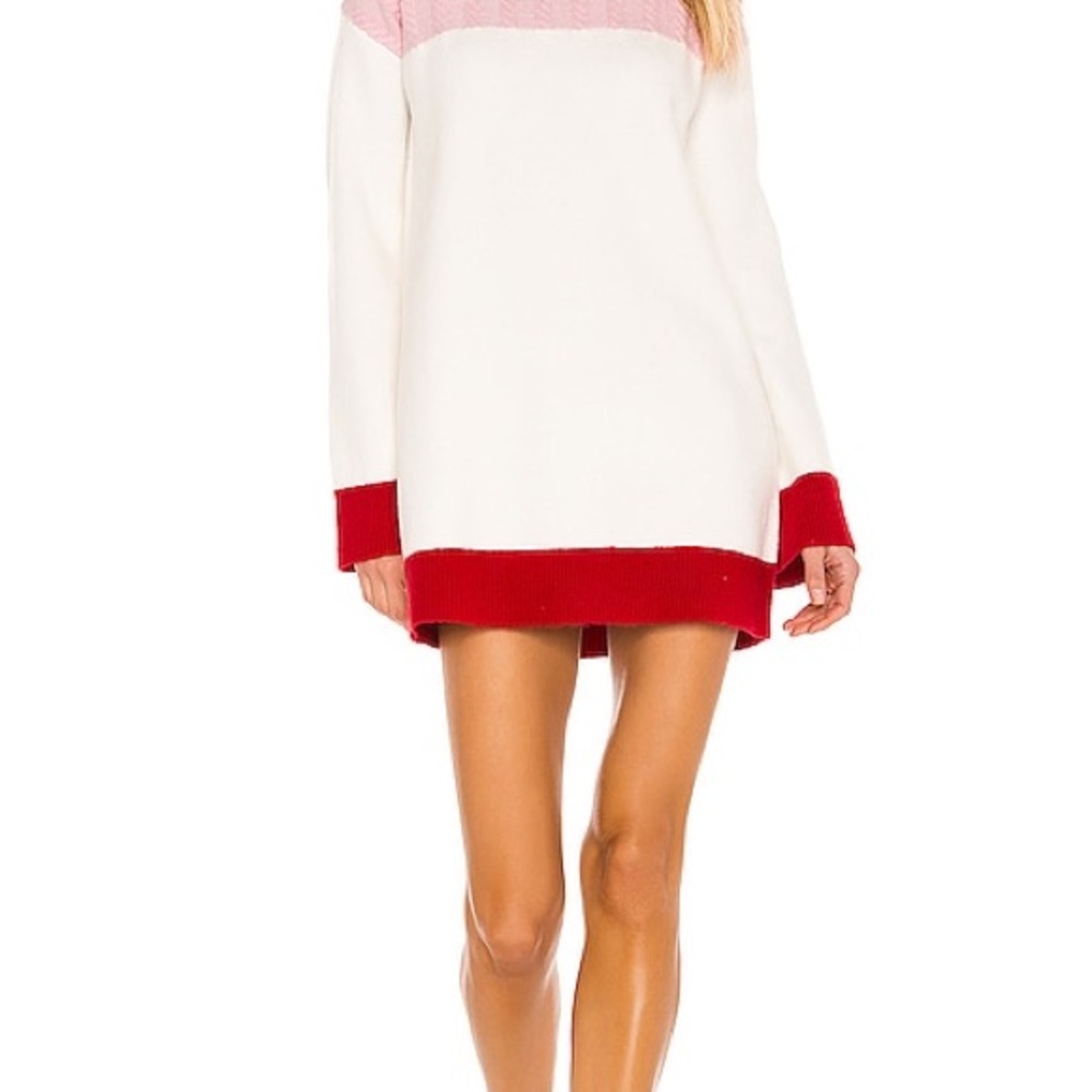 Red and White Colorblock Sweater Dress